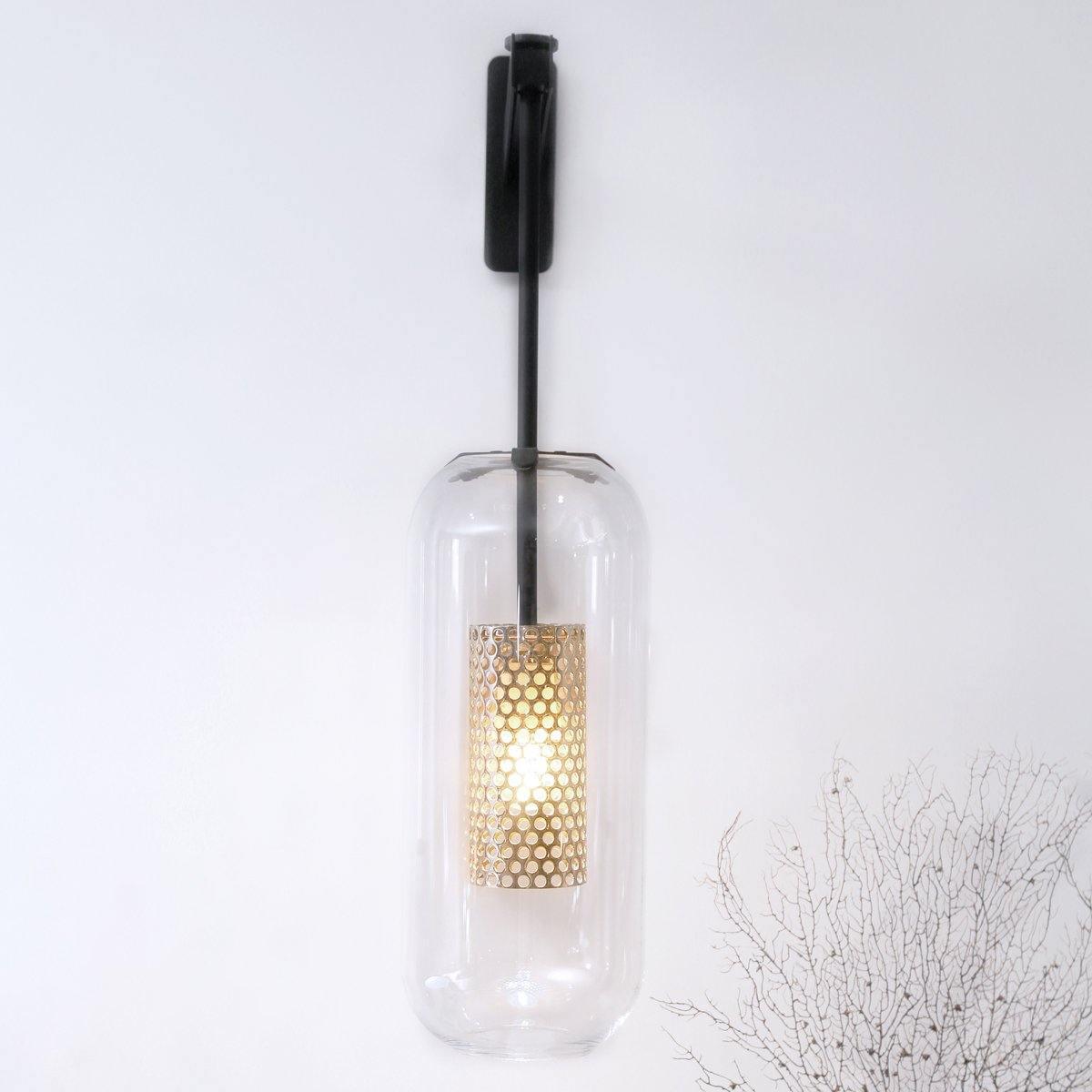Wandlamp Modern met Glazen Kap en Geperforeerde Metalen Kooi