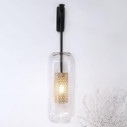 Wandlamp Modern met Glazen Kap en Geperforeerde Metalen Kooi