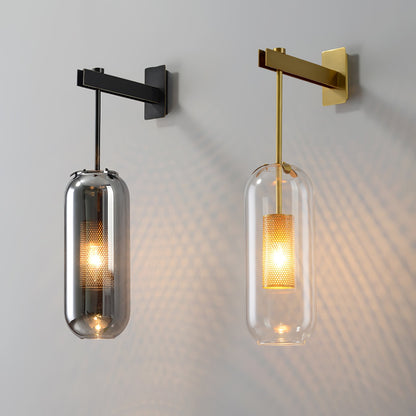 Wandlamp Modern met Glazen Kap en Geperforeerde Metalen Kooi