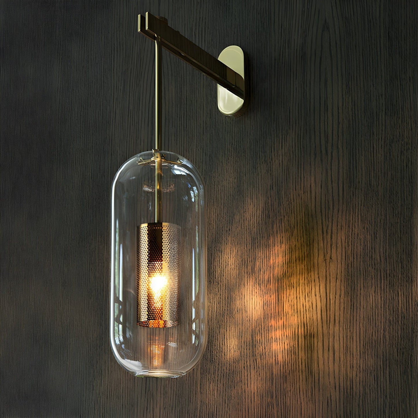 Wandlamp Modern met Glazen Kap en Geperforeerde Metalen Kooi