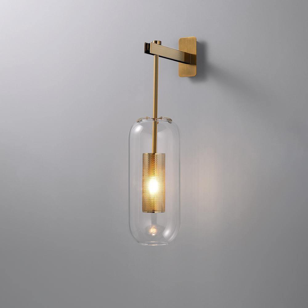 Wandlamp Modern met Glazen Kap en Geperforeerde Metalen Kooi