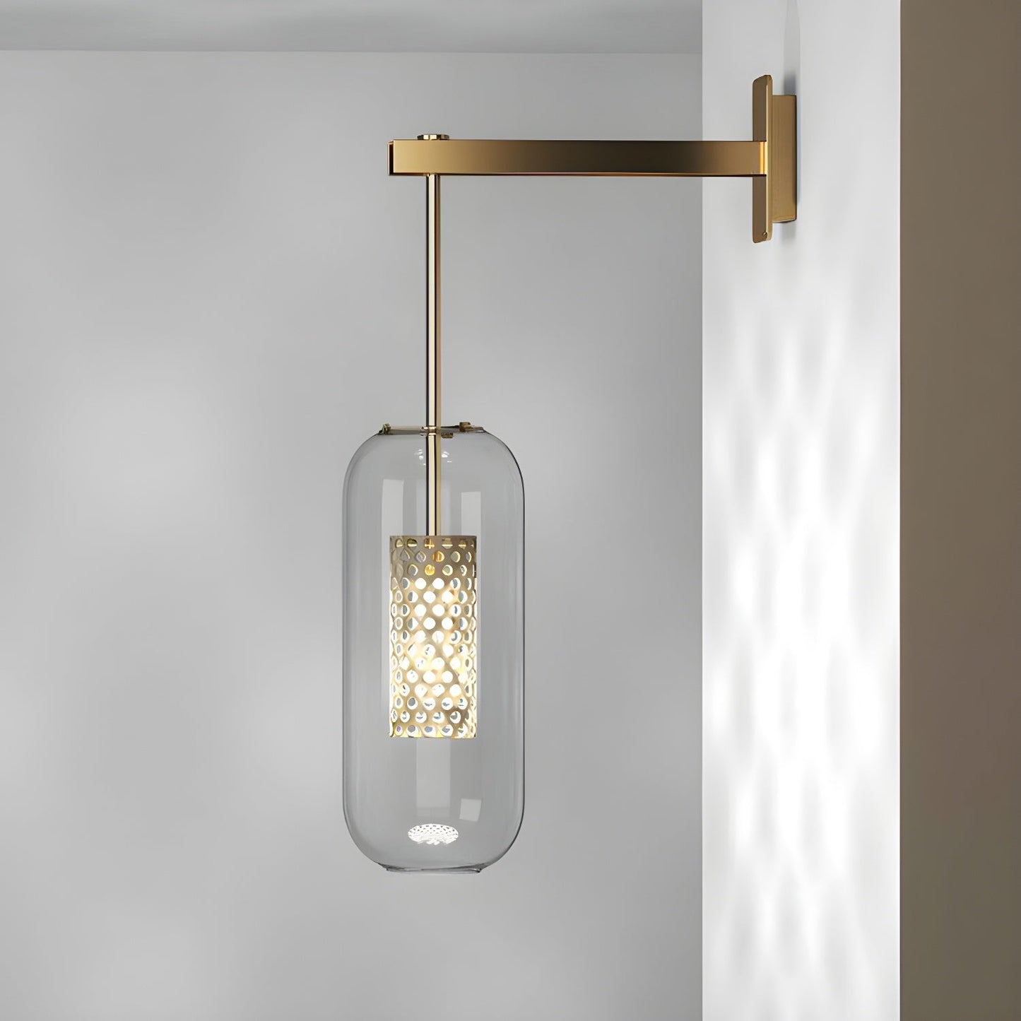 Wandlamp Modern met Glazen Kap en Geperforeerde Metalen Kooi