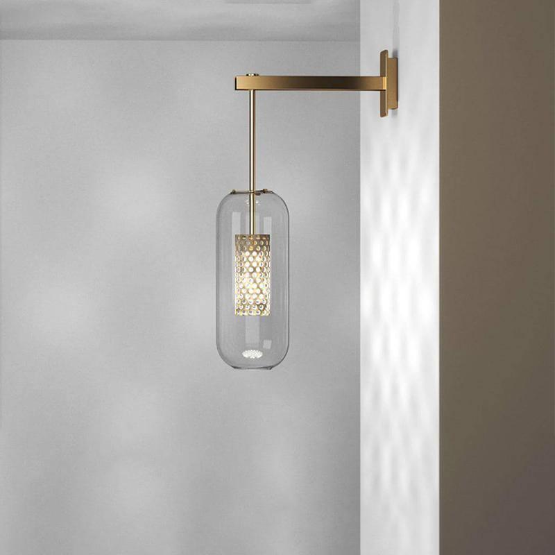 Wandlamp Modern met Glazen Kap en Geperforeerde Metalen Kooi