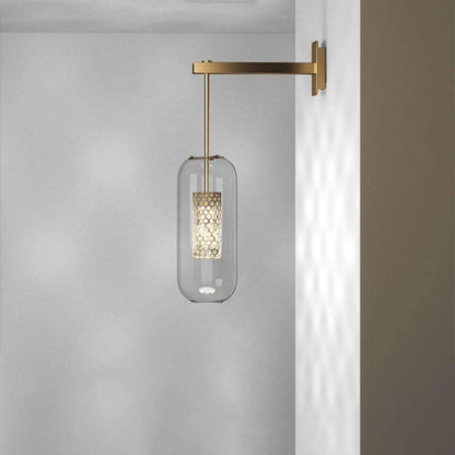 Wandlamp Modern met Glazen Kap en Geperforeerde Metalen Kooi