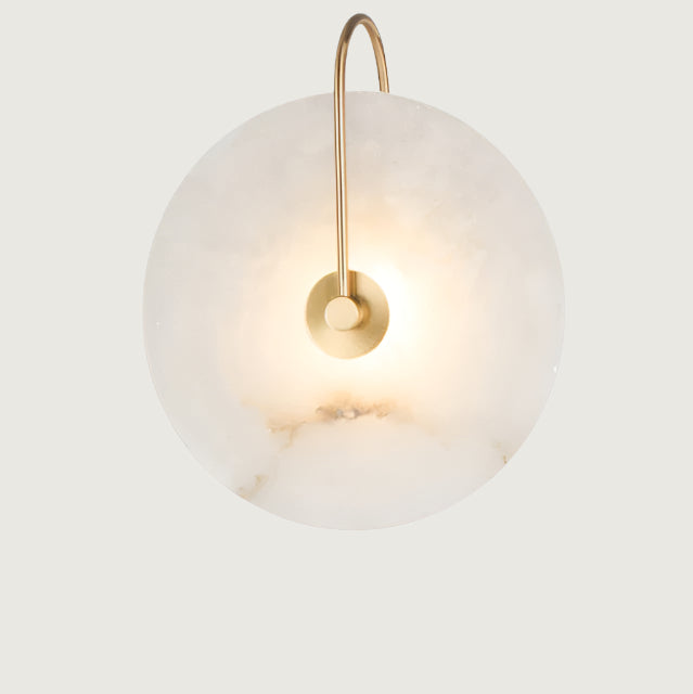 Wandlamp Modern met Rond Marmeren Scherm en Metalen Arm