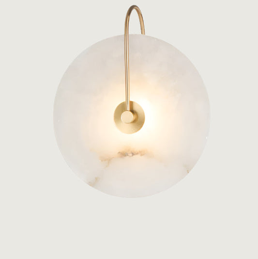 Wandlamp Modern met Rond Marmeren Scherm en Metalen Arm