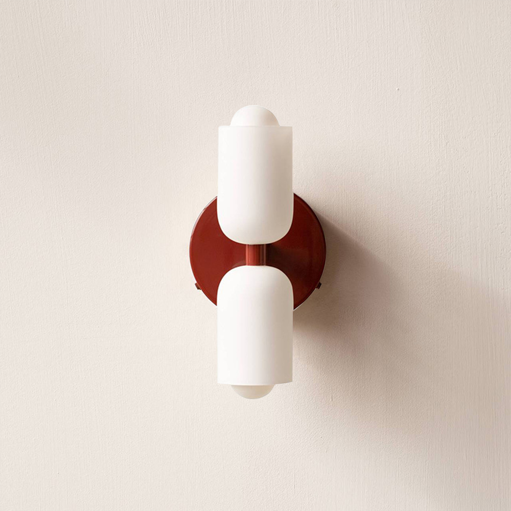 Wandlamp Modern met Twee Cilindervormige Kappen en Ronde Wandplaat