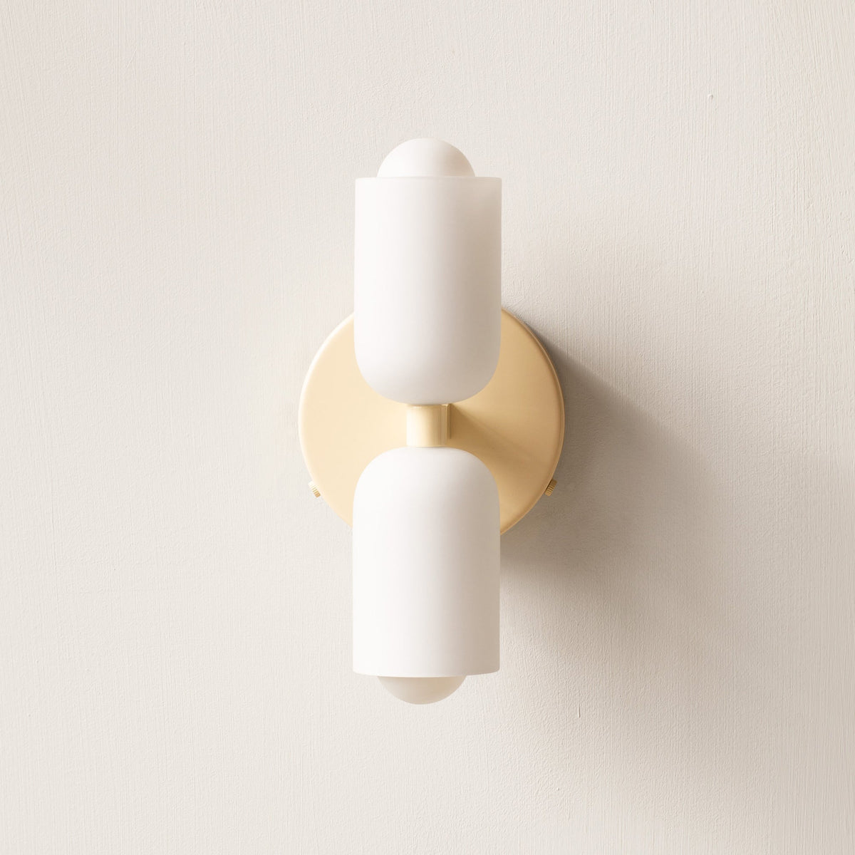 Wandlamp Modern met Twee Cilindervormige Kappen en Ronde Wandplaat