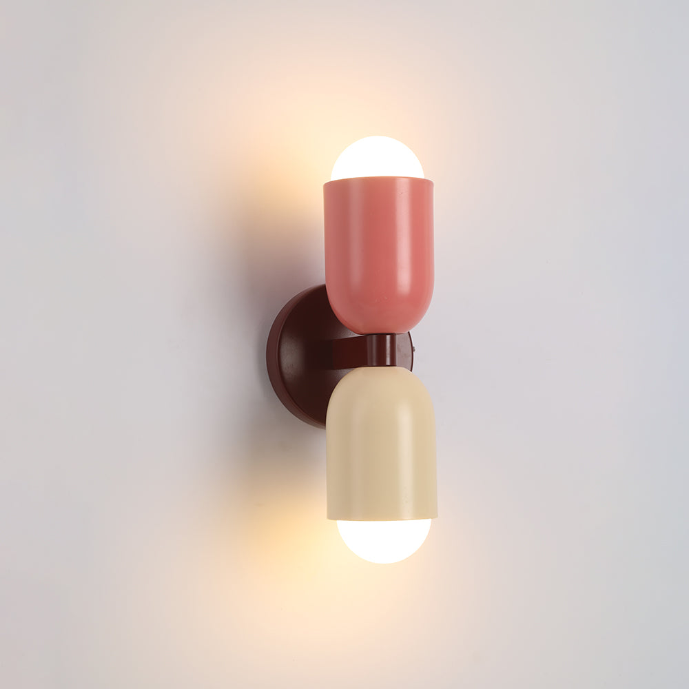 Wandlamp Modern met Twee Lichtpunten en Kleurrijke Cilindervormige Kappen