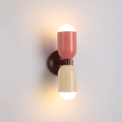 Wandlamp Modern met Twee Lichtpunten en Kleurrijke Cilindervormige Kappen