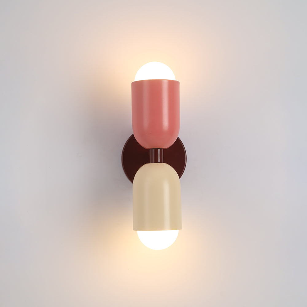 Wandlamp Modern met Twee Lichtpunten en Kleurrijke Cilindervormige Kappen