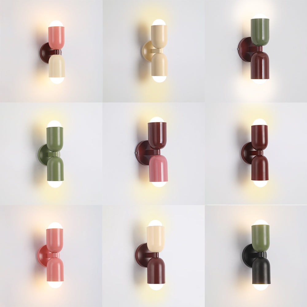 Wandlamp Modern met Twee Lichtpunten en Kleurrijke Cilindervormige Kappen