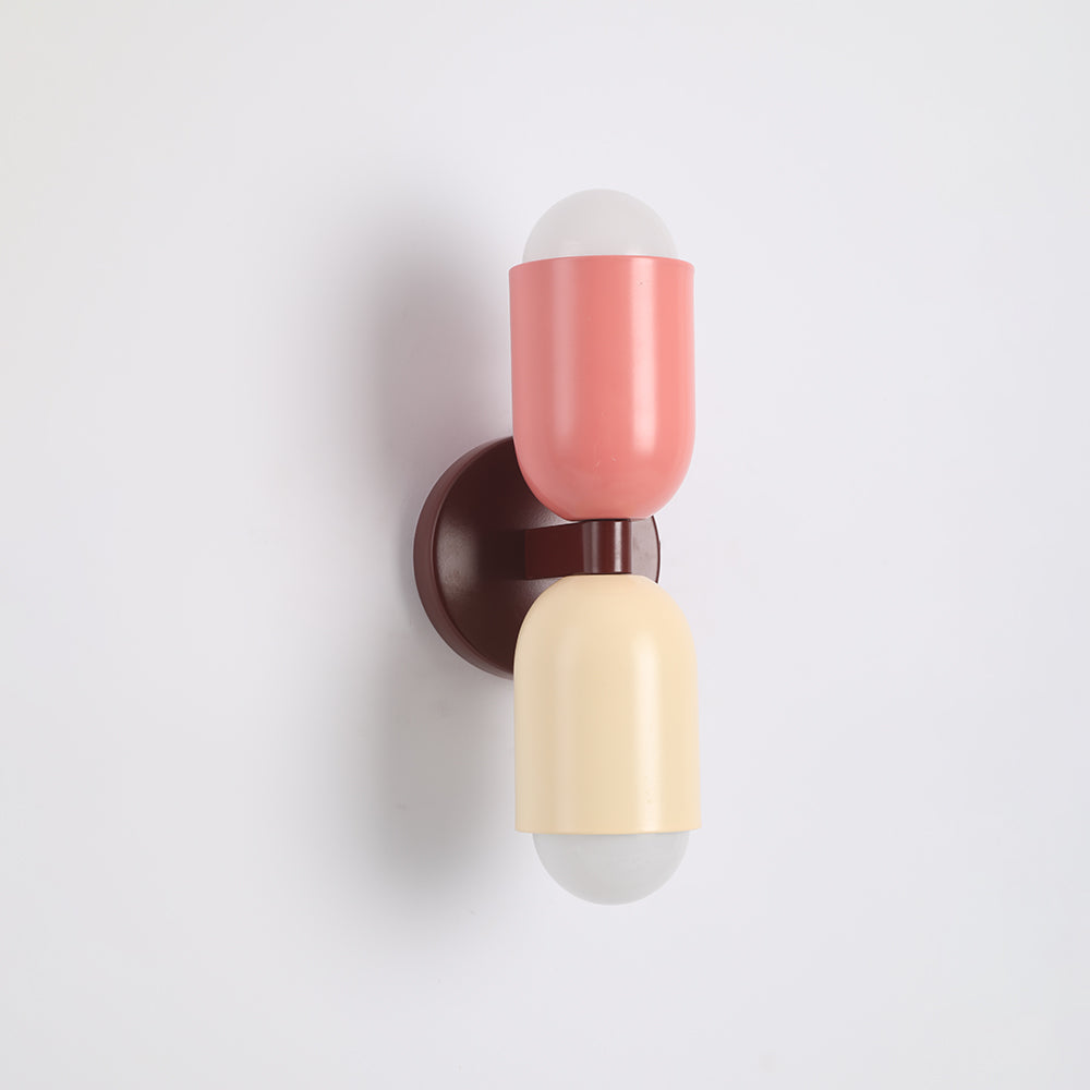 Wandlamp Modern met Twee Lichtpunten en Kleurrijke Cilindervormige Kappen