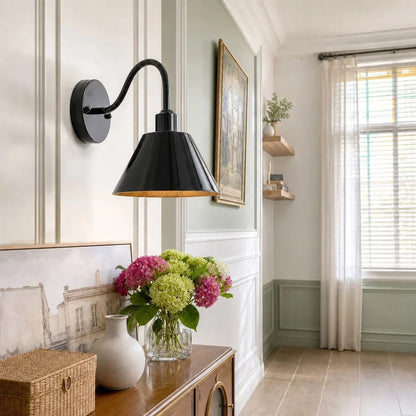 Wandlamp Retro met Gebogen Arm en Conische Kap