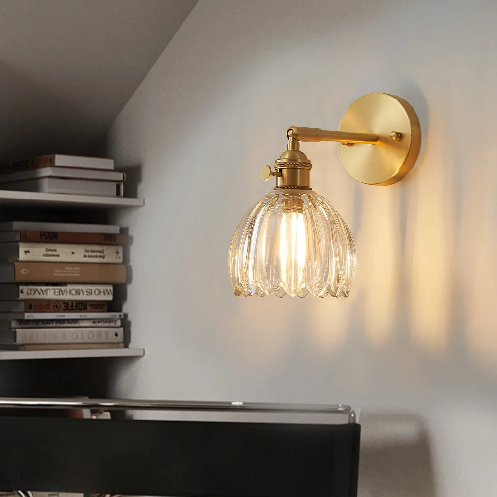 Wandlamp Retro met Gedraaid Glazen Kap en Verstelbare Arm