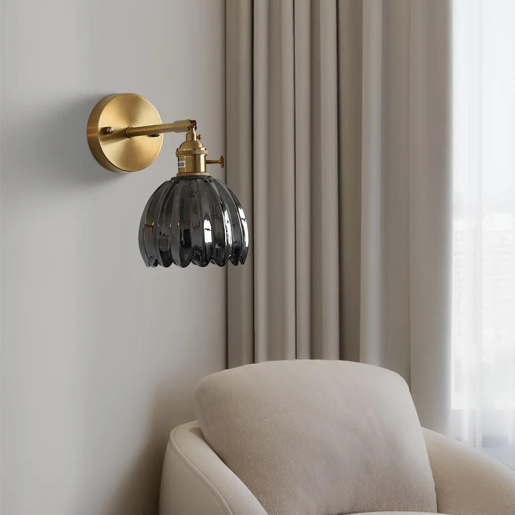 Wandlamp Retro met Gedraaid Glazen Kap en Verstelbare Arm
