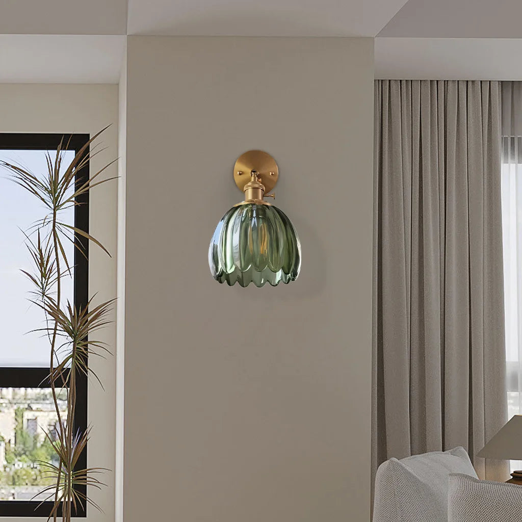 Wandlamp Retro met Gedraaid Glazen Kap en Verstelbare Arm
