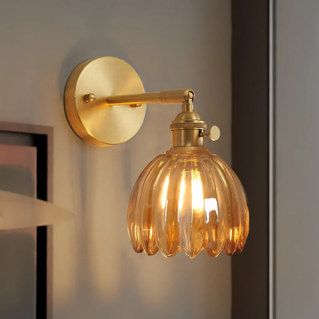 Wandlamp Retro met Gedraaid Glazen Kap en Verstelbare Arm