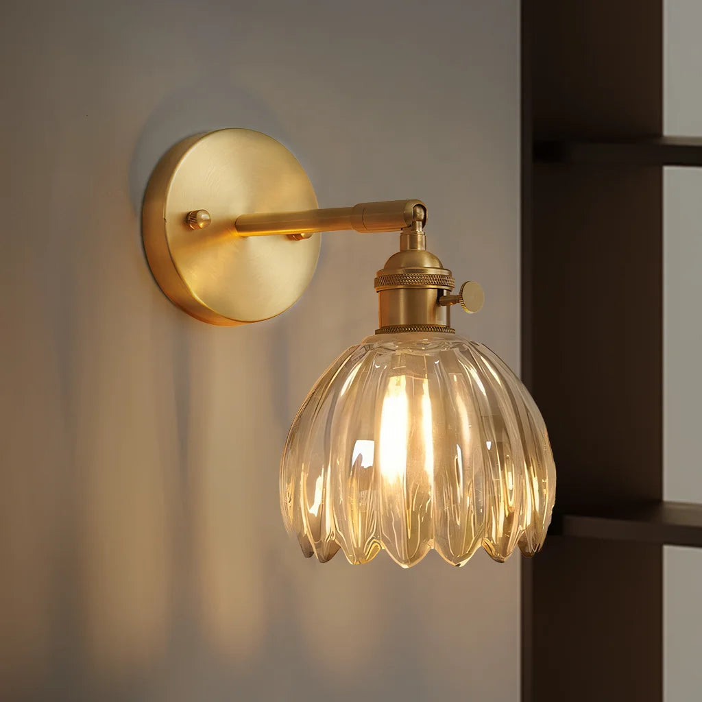 Wandlamp Retro met Gedraaid Glazen Kap en Verstelbare Arm