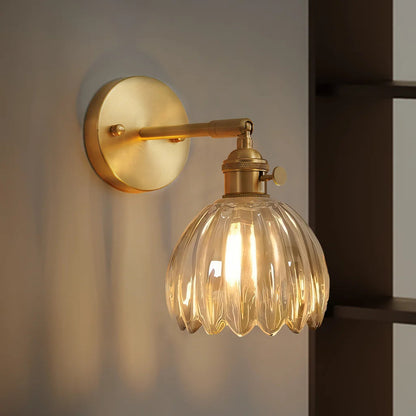 Wandlamp Retro met Gedraaid Glazen Kap en Verstelbare Arm