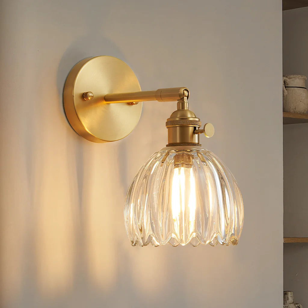 Wandlamp Retro met Gedraaid Glazen Kap en Verstelbare Arm