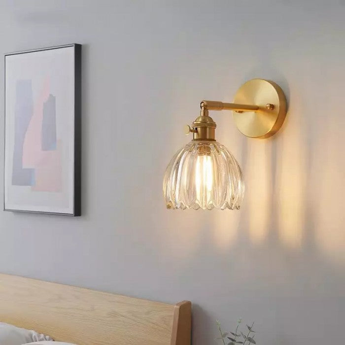 Wandlamp Retro met Gedraaid Glazen Kap en Verstelbare Arm