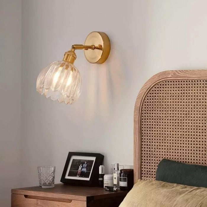 Wandlamp Retro met Gedraaid Glazen Kap en Verstelbare Arm