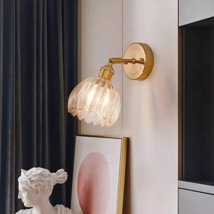 Wandlamp Retro met Gedraaid Glazen Kap en Verstelbare Arm
