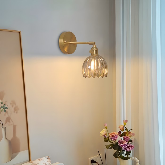 Wandlamp Retro met Gedraaid Glazen Kap en Verstelbare Arm