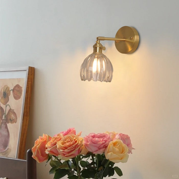 Wandlamp Retro met Gedraaid Glazen Kap en Verstelbare Arm