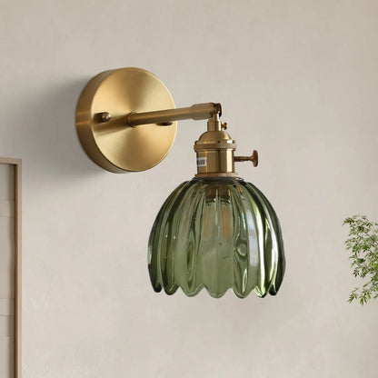 Wandlamp Retro met Gedraaid Glazen Kap en Verstelbare Arm