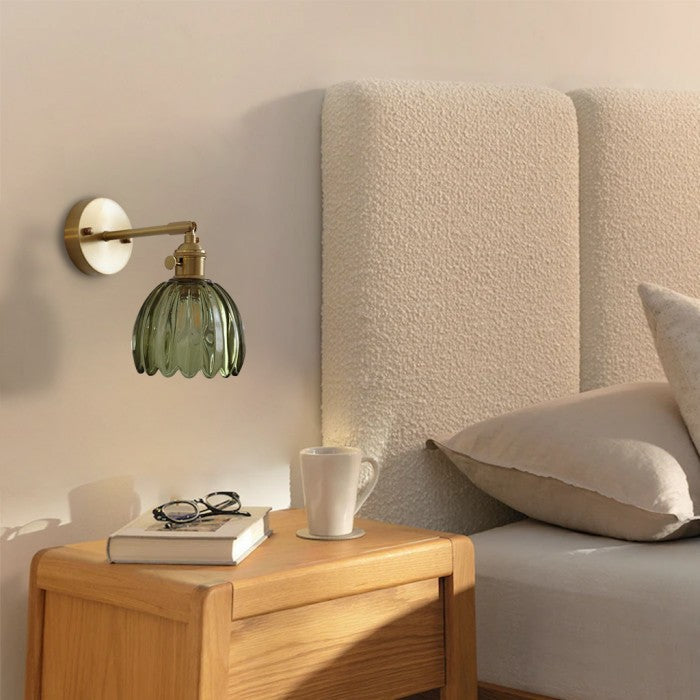 Wandlamp Retro met Gedraaid Glazen Kap en Verstelbare Arm