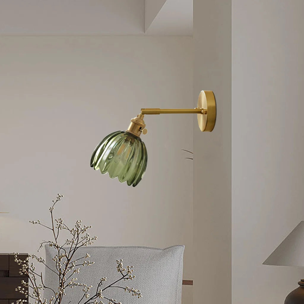Wandlamp Retro met Gedraaid Glazen Kap en Verstelbare Arm
