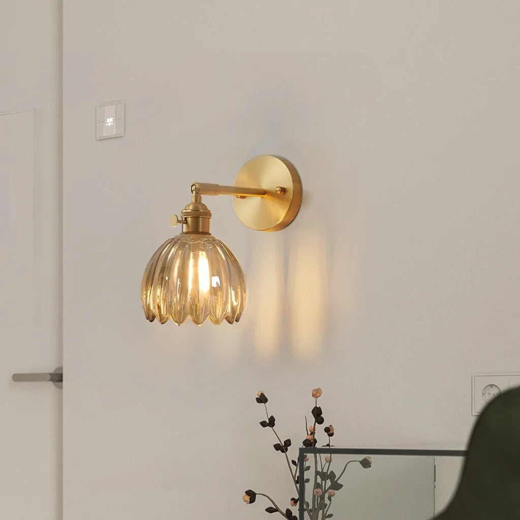 Wandlamp Retro met Gedraaid Glazen Kap en Verstelbare Arm