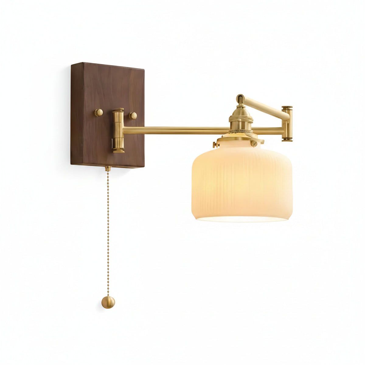 Wandlamp Retro met Swingende Arm, Keramische Kap en Trekschakelaar