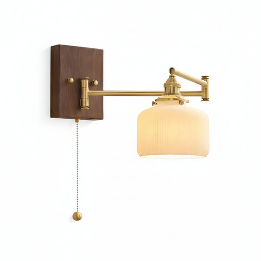 Wandlamp Retro met Swingende Arm, Keramische Kap en Trekschakelaar