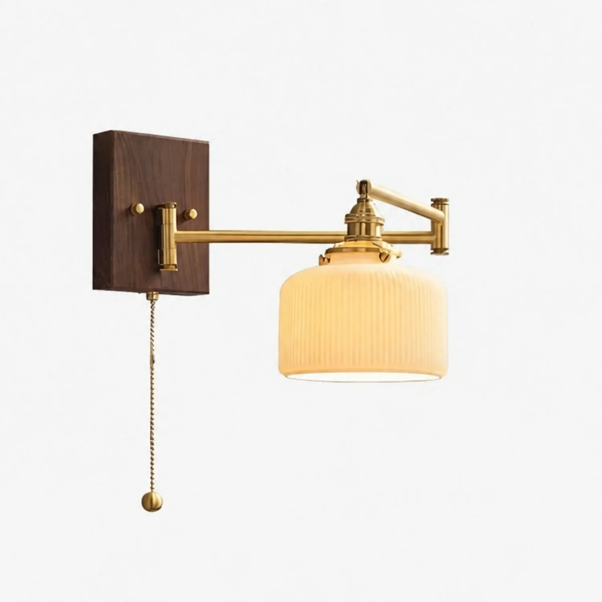 Wandlamp Retro met Swingende Arm, Keramische Kap en Trekschakelaar ##POS:19##