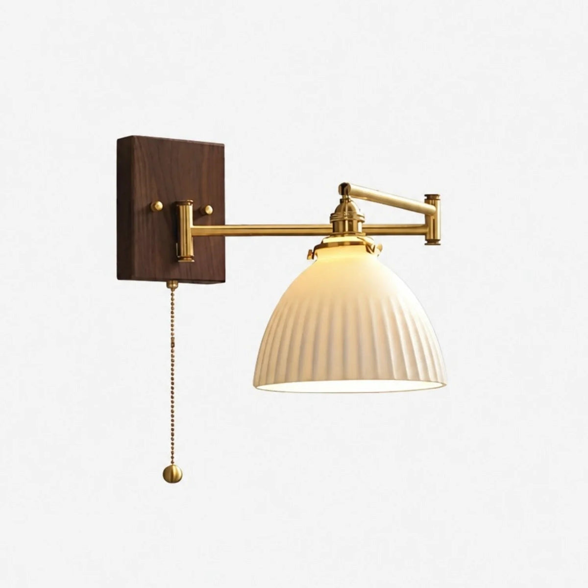 Wandlamp Retro met Swingende Arm, Keramische Kap en Trekschakelaar