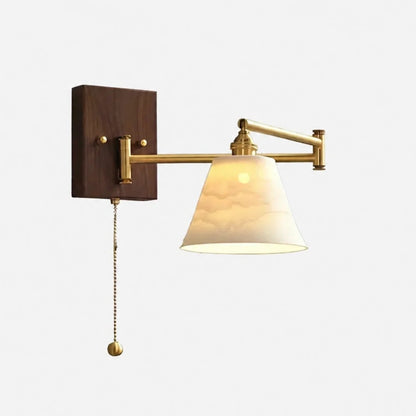 Wandlamp Retro met Swingende Arm, Keramische Kap en Trekschakelaar
