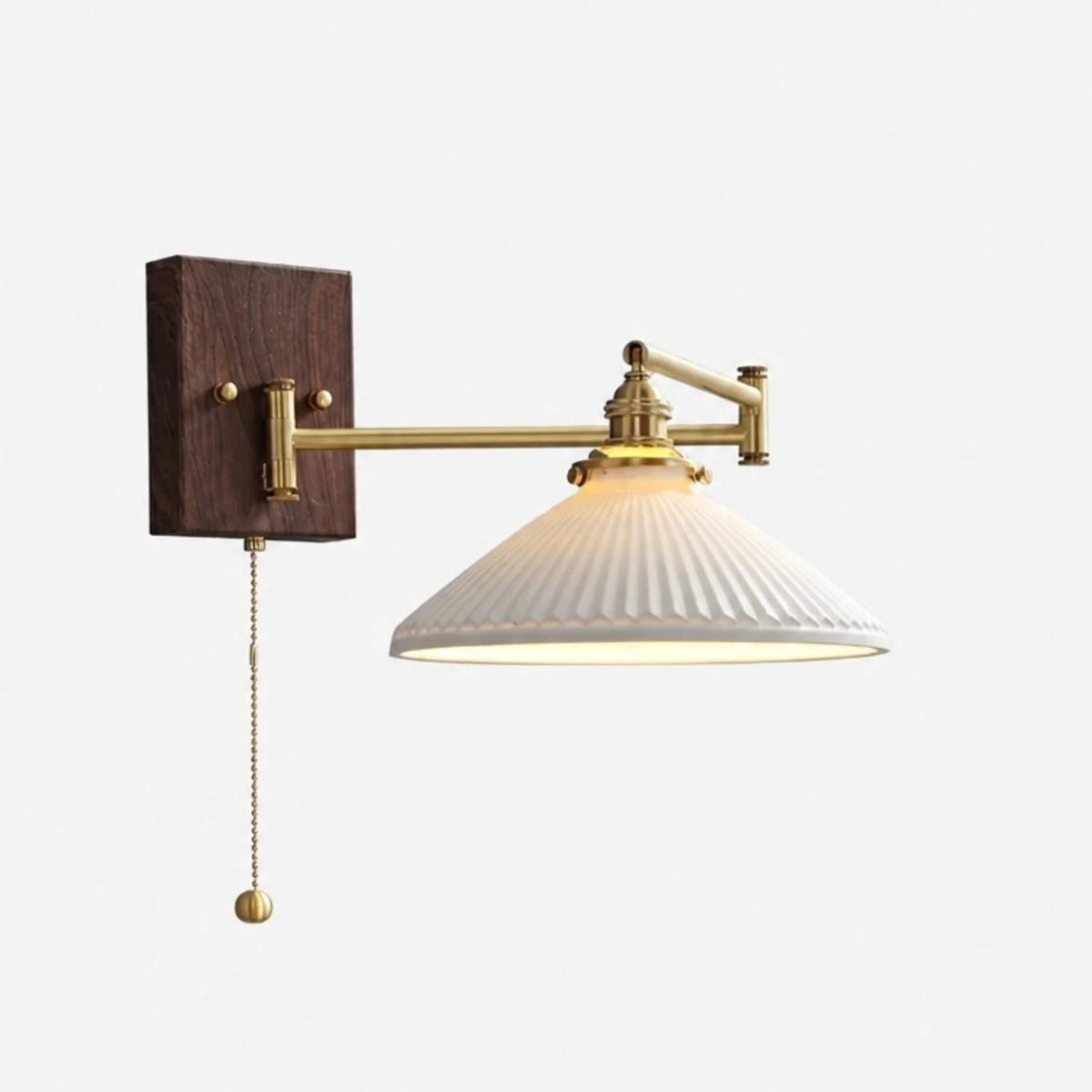 Wandlamp Retro met Swingende Arm, Keramische Kap en Trekschakelaar