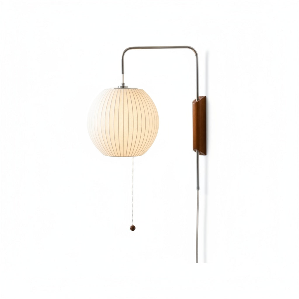 Wandlamp Retro met Verstelbare Arm en Bolvormige Kap met Trekschakelaar