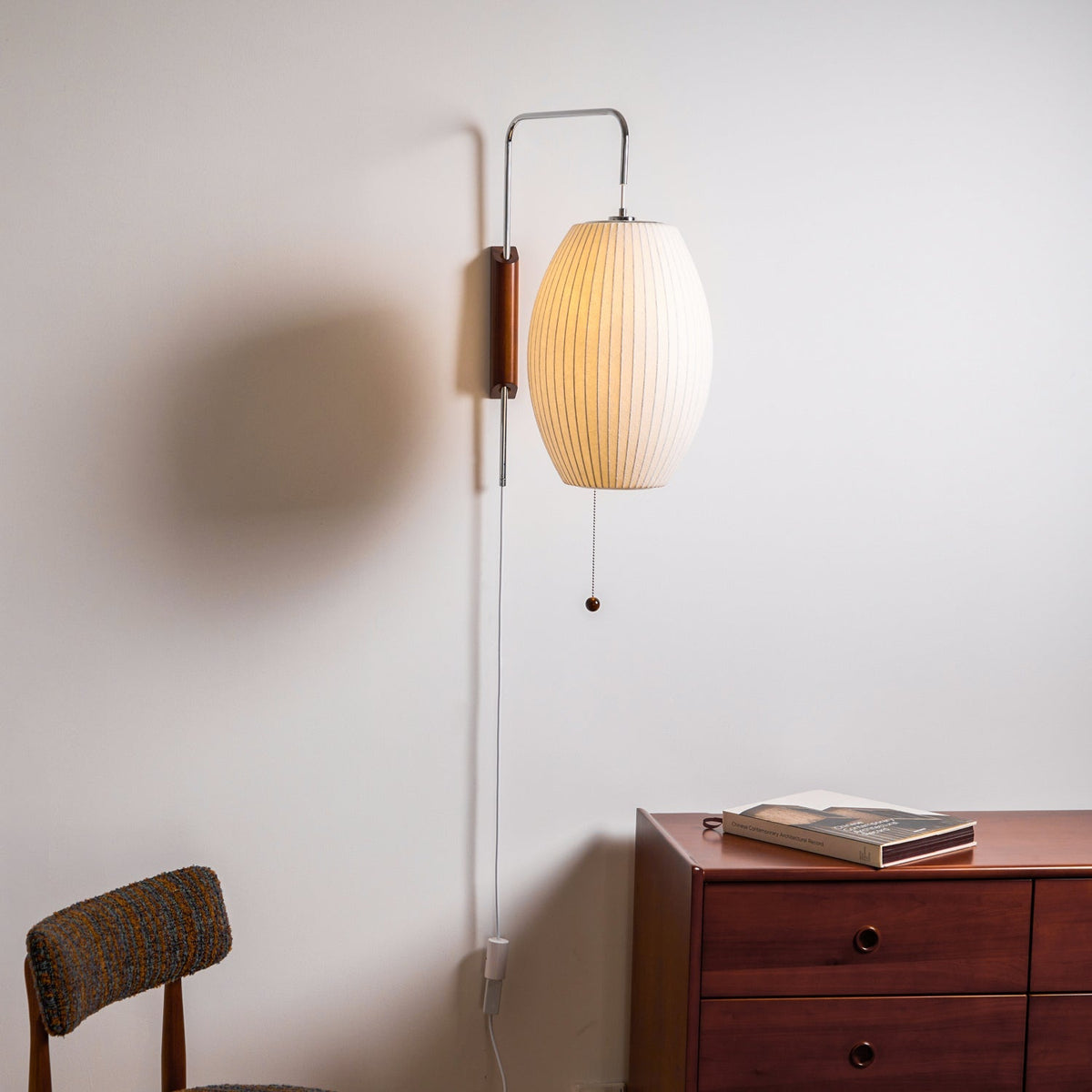 Wandlamp Retro met Verstelbare Arm en Bolvormige Kap met Trekschakelaar