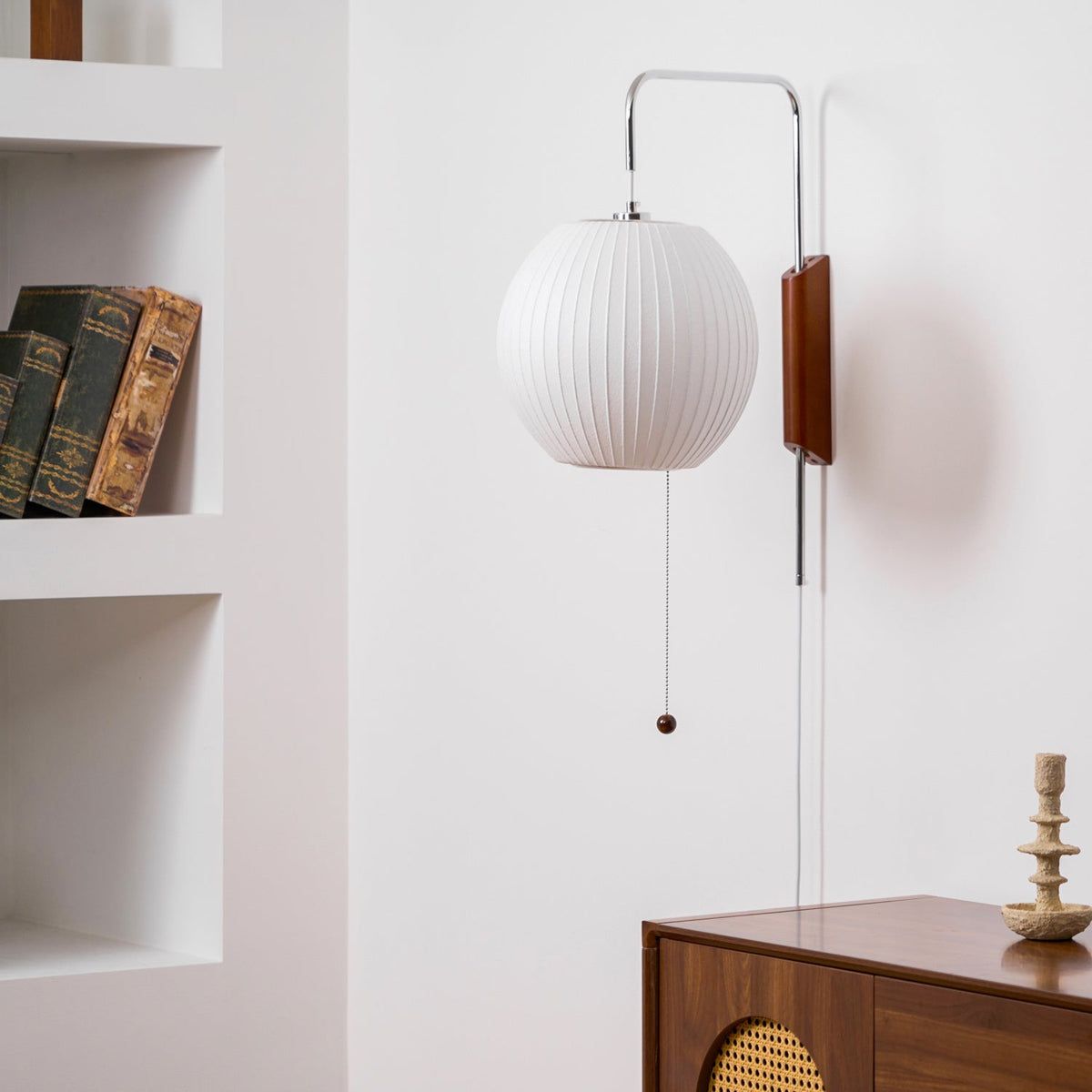 Wandlamp Retro met Verstelbare Arm en Bolvormige Kap met Trekschakelaar