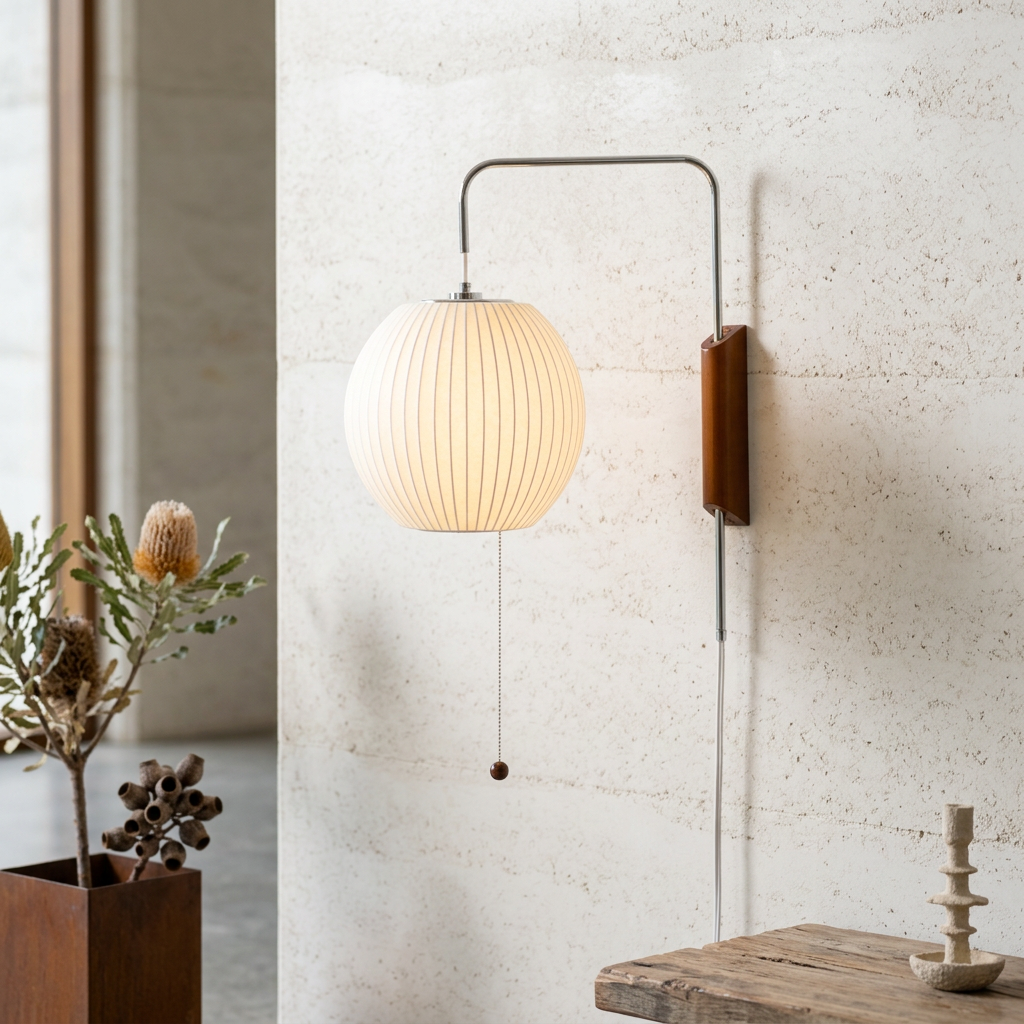 Wandlamp Retro met Verstelbare Arm en Bolvormige Kap met Trekschakelaar