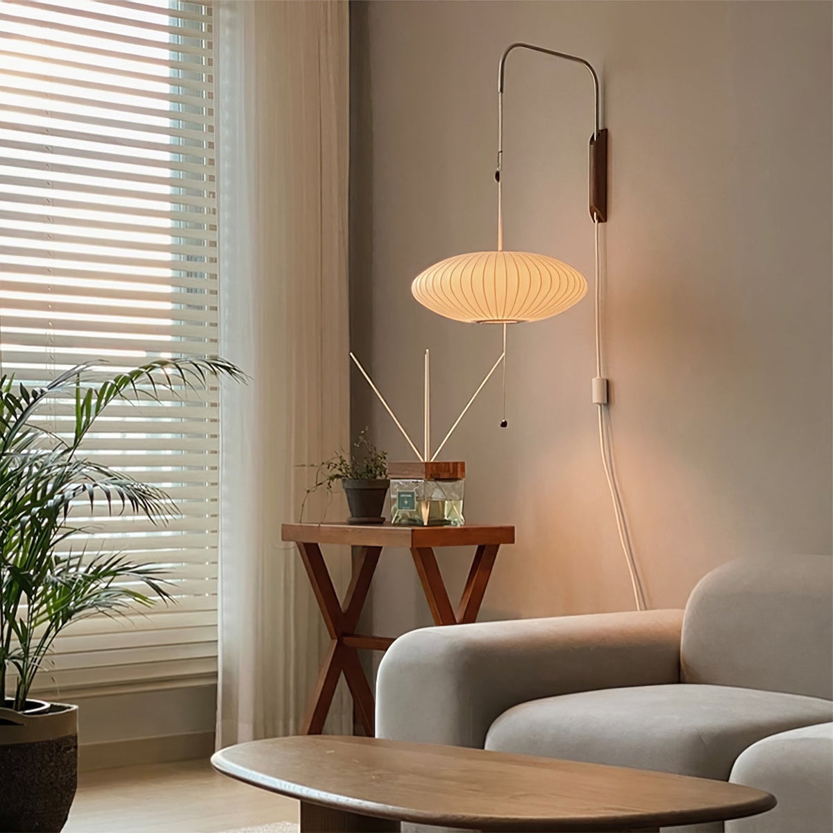 Wandlamp Retro met Verstelbare Arm en Bolvormige Kap met Trekschakelaar