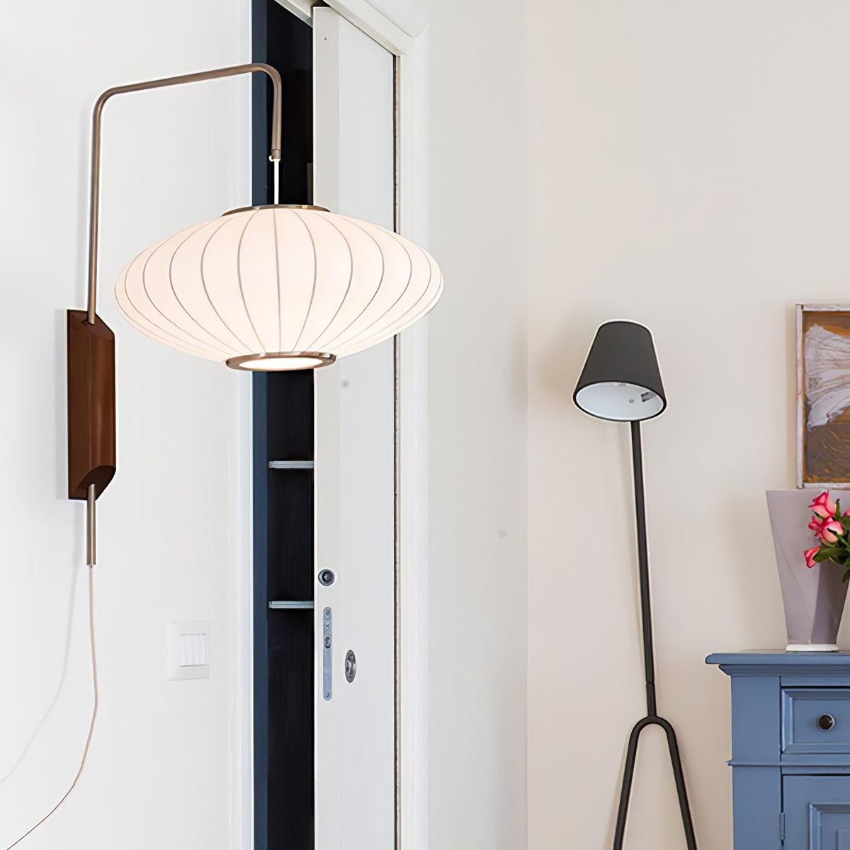 Wandlamp Retro met Verstelbare Arm en Bolvormige Kap met Trekschakelaar
