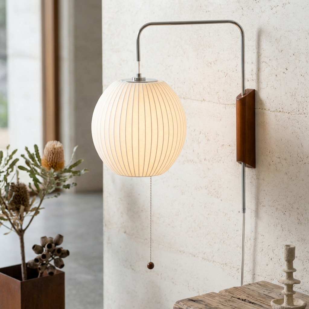 Wandlamp Retro met Verstelbare Arm en Bolvormige Kap met Trekschakelaar