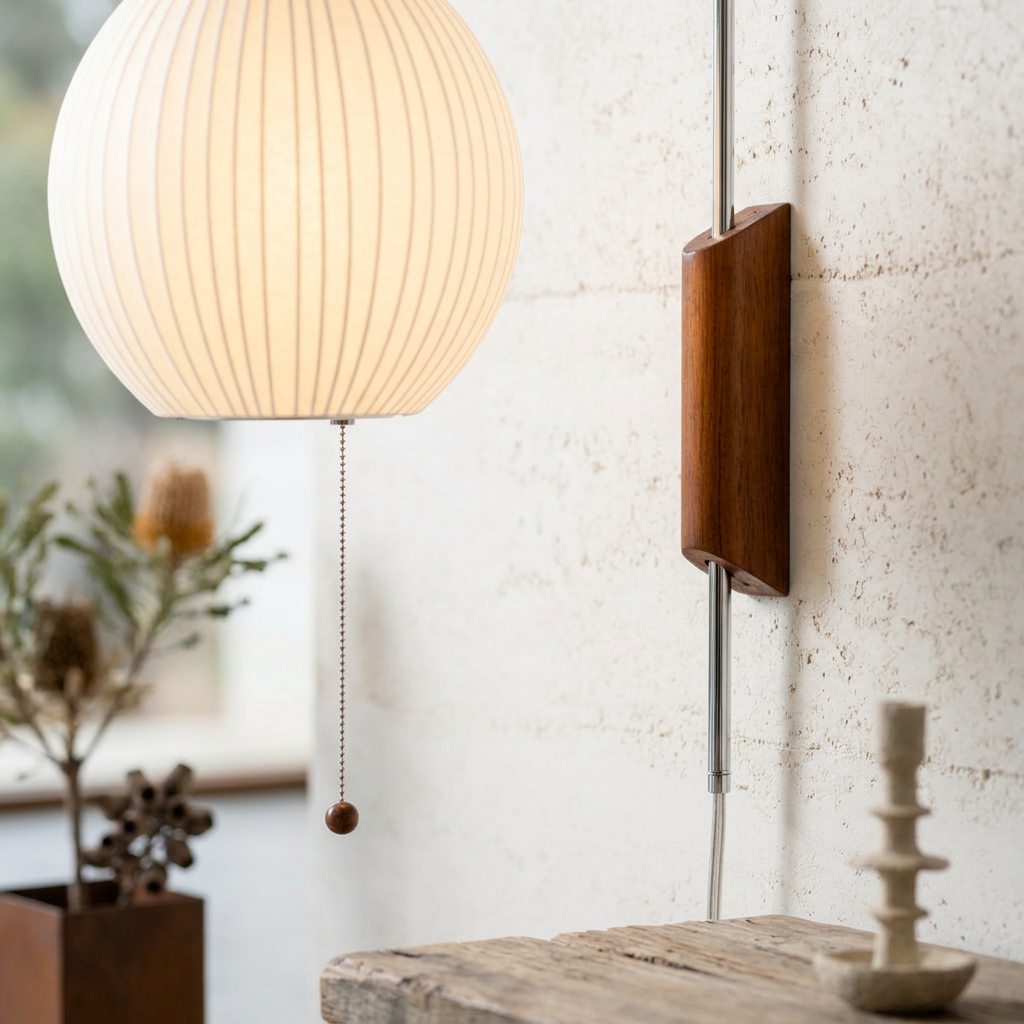 Wandlamp Retro met Verstelbare Arm en Bolvormige Kap met Trekschakelaar