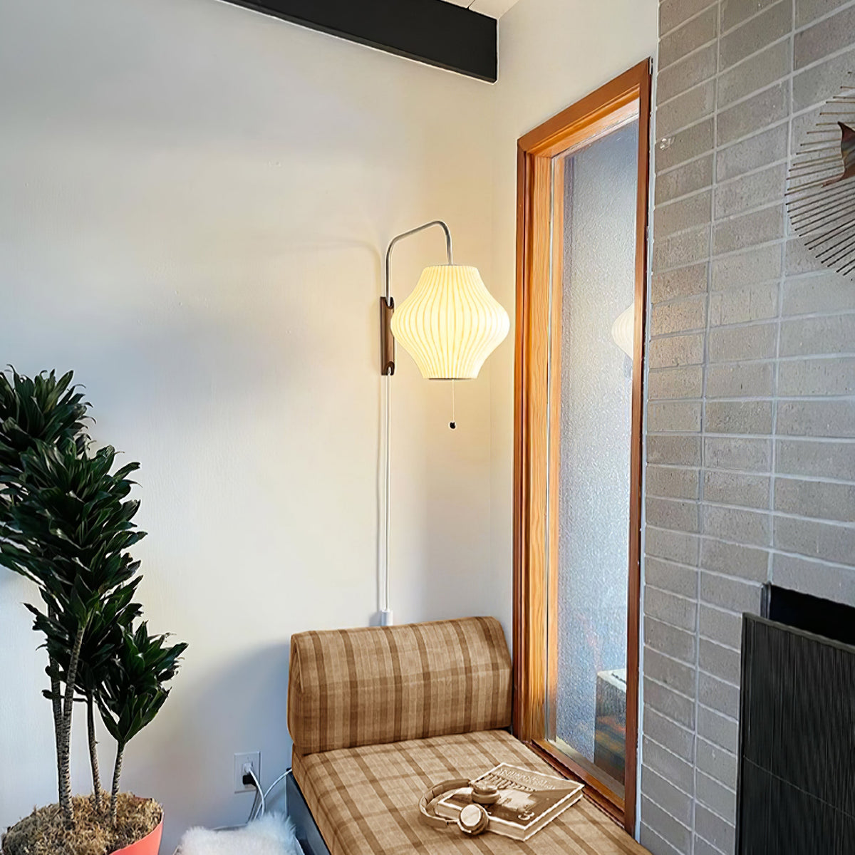 Wandlamp Retro met Verstelbare Arm en Bolvormige Kap met Trekschakelaar