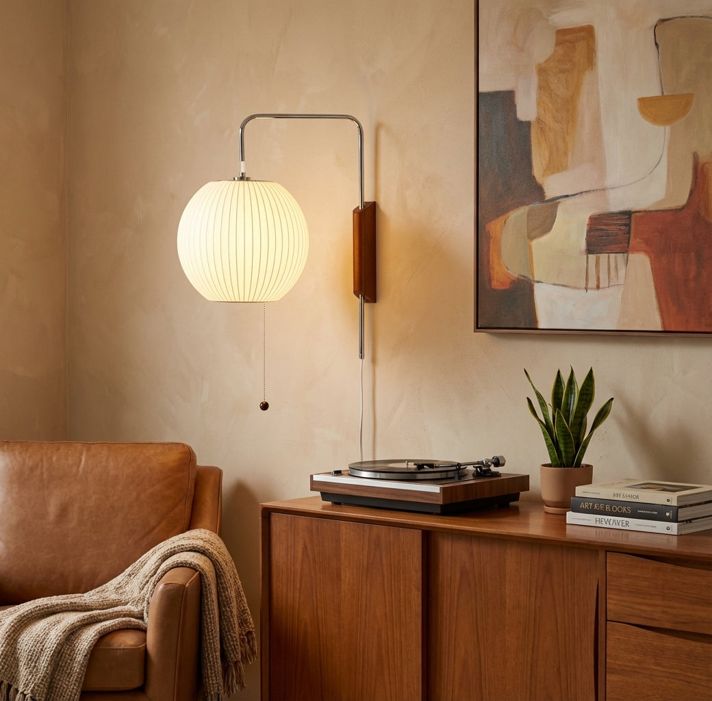 Wandlamp Retro met Verstelbare Arm en Bolvormige Kap met Trekschakelaar